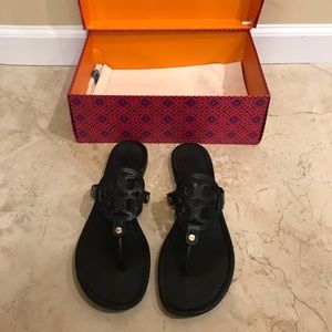 Tory Burch Miller Tumbled Leather Black Sandal